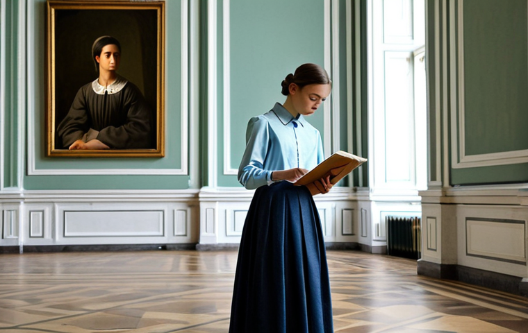 **
A Russian art student in a modest outfit, perhaps a stylish dress or blouse and skirt, sketching in the State Hermitage Museum in Saint Petersburg. The background shows famous artworks and other visitors. Focus on her intent gaze and the sketchbook. Safe for work, appropriate content, fully clothed, professional setting, perfect anatomy, natural pose, high quality.
**